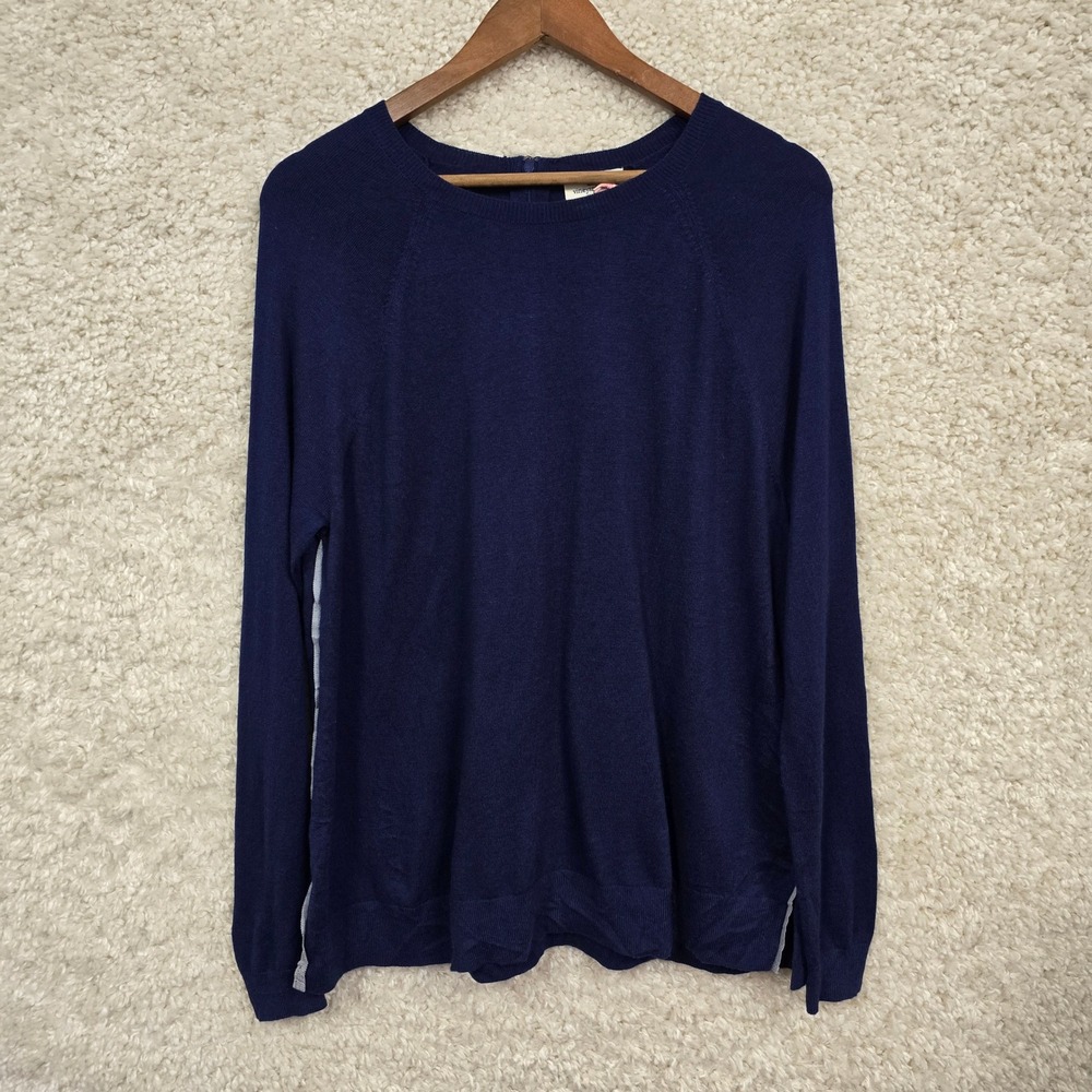 Vineyard Vines Sweater Womens Large Deep Bay Blue Cashmere Blend Back Zip